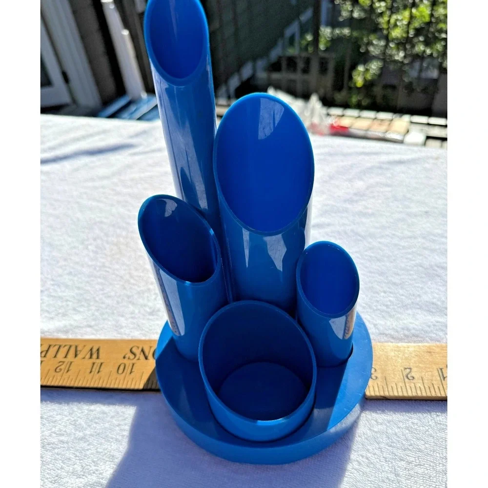 MCM Groovy Blue Tiered  Desk Organizer Pen Pencil Holder Vintage Rare